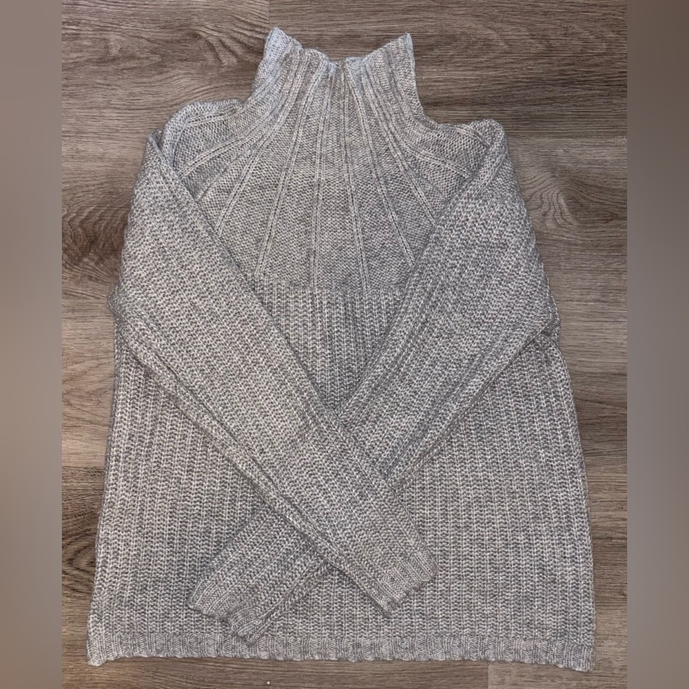 Gray Turtleneck Women’s Sweater w/Silver Threading